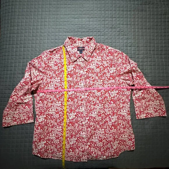 WESTBOUND Red Floral 3/4 Sleeve Wrinkle Free Button Down Shirt Blouse - size XL - Picture 6 of 6
